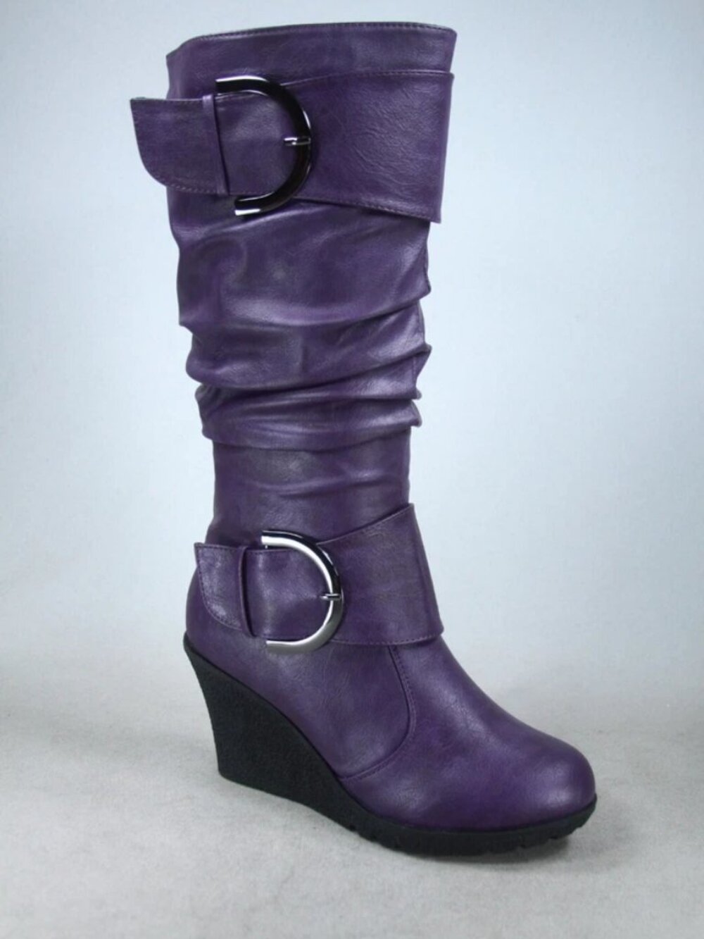 NEW Women's Buckle Zipper Wedge Mid-Calf Knee High Zip Winter Boots Shoes